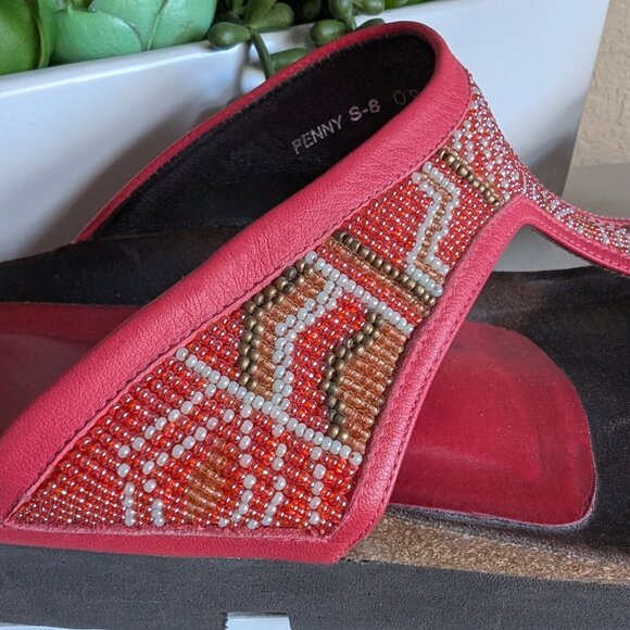 Donald J Pliner, Beaded Coral Corkbed Thong Sandals – Made in Spain – Size 9 - Picture 3 of 10